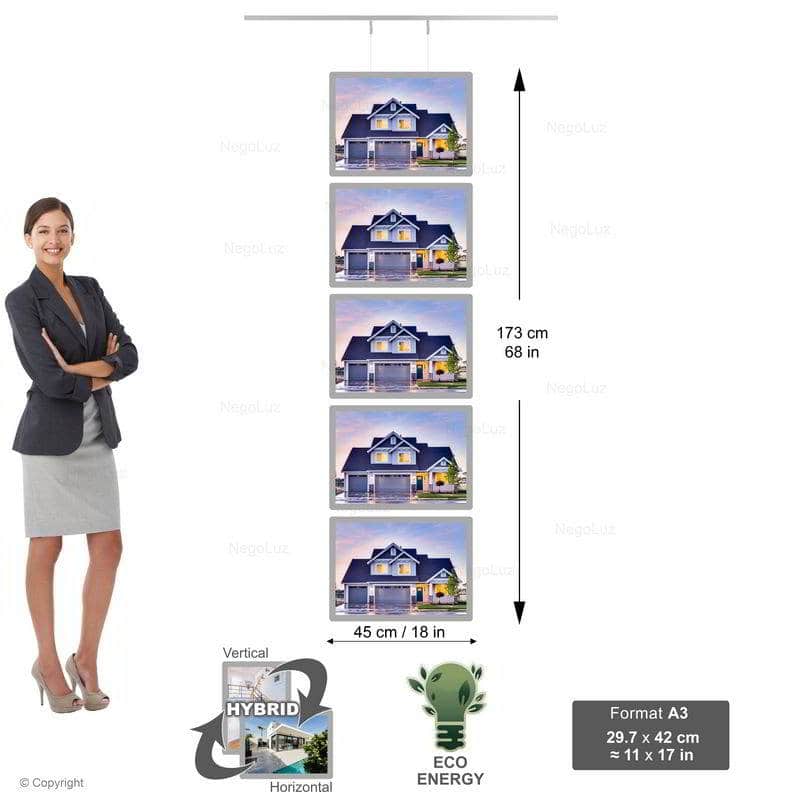 Porte Affiche Suspendu Vitrine Led A3h 5r1c - NegoLuz France Porte Affiche Suspendu Vitrine Led A3h 5r1c